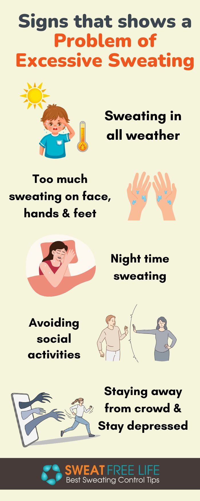 Signs that shows a problem of excessive sweating